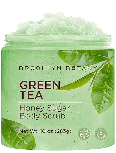 Brooklyn Botany Exfoliante corporal de té verde miel y azúcar de 20 onzas Exfoliante corporal profundamente hidratante y suave para mujeres y