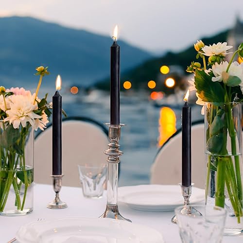 Miniatura 5 de Juego de 4 velas cónicas negras de 8 pulgadas, candelabros altos, sin goteo y sin humo, velas de cena en casa, fiesta, boda, Halloween, velas de