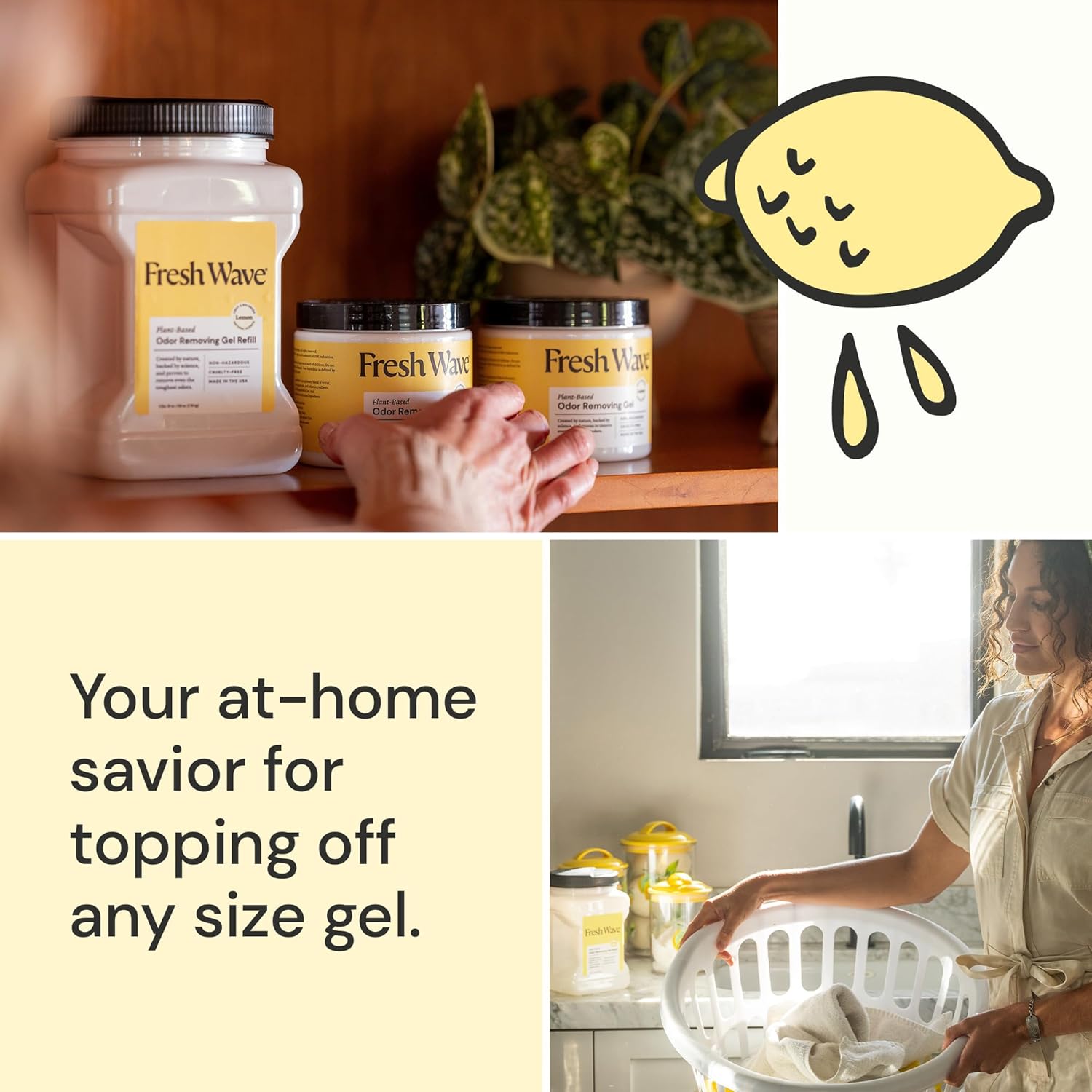 Fresh Wave Lemon Odor Removing Gels Bundle: 2-Pack 15 oz. Gel & 63 oz. Refill