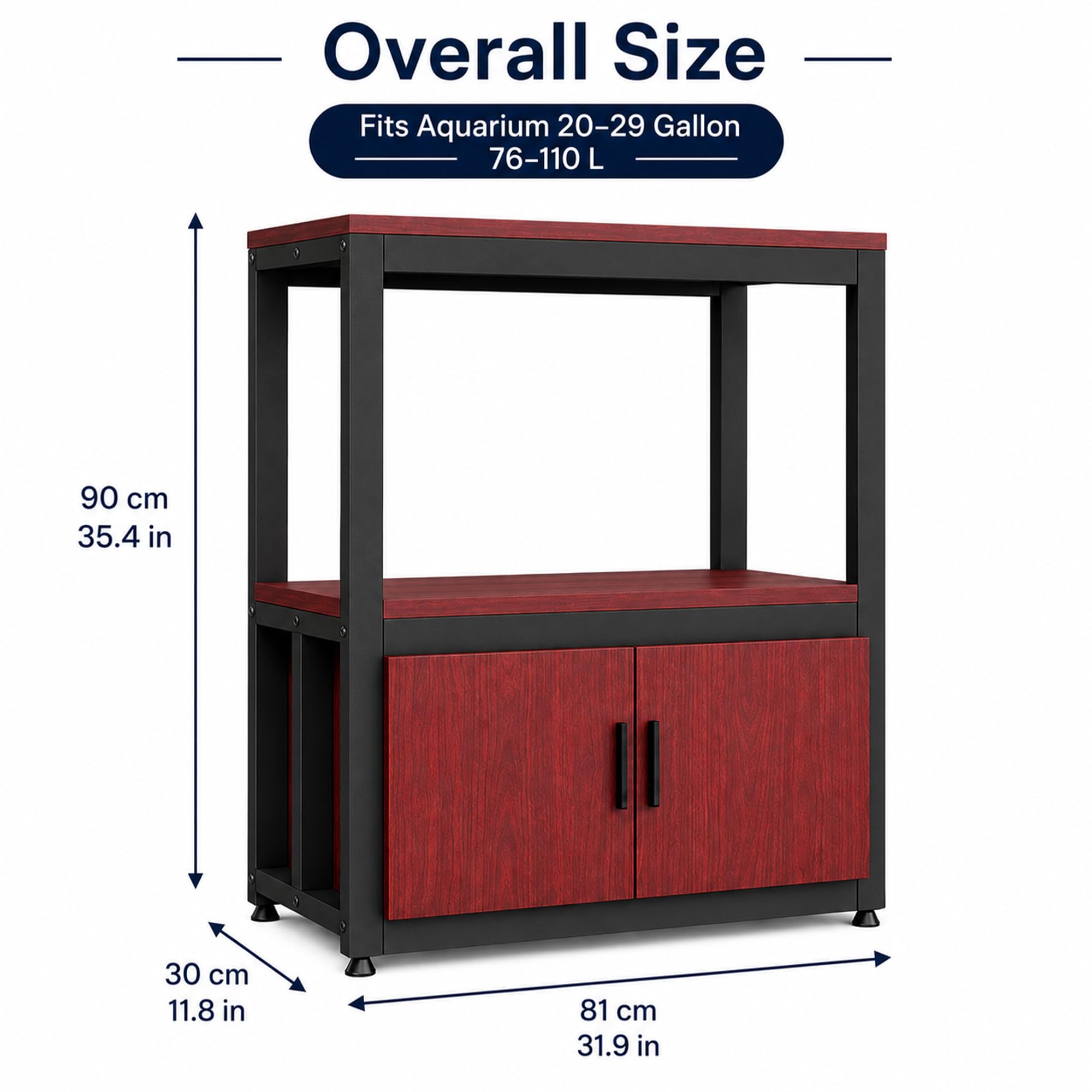 JSWHYBD Mueble para Acuario 76L ~ 110L, Soporte Robusto con Gabinete | Mesa de Doble Nivel para Terrario, Tortugas y Vivario, Salón, Oficina o Dormitorio(B)