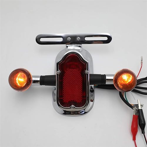 Miniatura 9 de HTTMT - Cola de freno de lápida de metal cromado humo de motocicleta con señal ligera compatible con bicicleta de motocicleta gemela grande PN