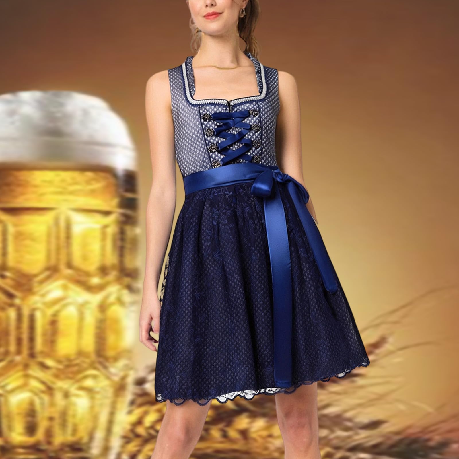Dirndl Damen Lang Trachtenrock Diendl Dirndelkleider Mit Bluse Kleid Große Größen Midi Schürze Dirndel Maxi Samt Für 'Dirndl Samtdirndl Oktoberfest Outfit Pink