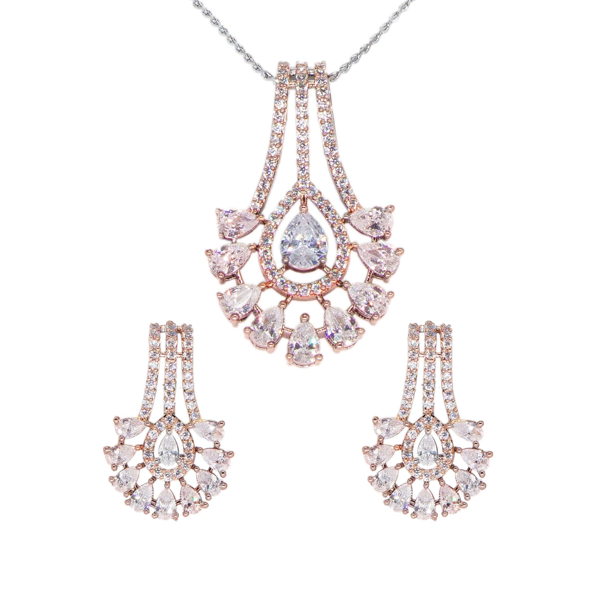 MANIKYA American Diamond Brass Rose Gold Plated Pendant Set with Earings and Chain for Women And Girls. 770 ADPS6 R (B0CL3B1T4N) Amazon Price History, Amazon Price Tracker