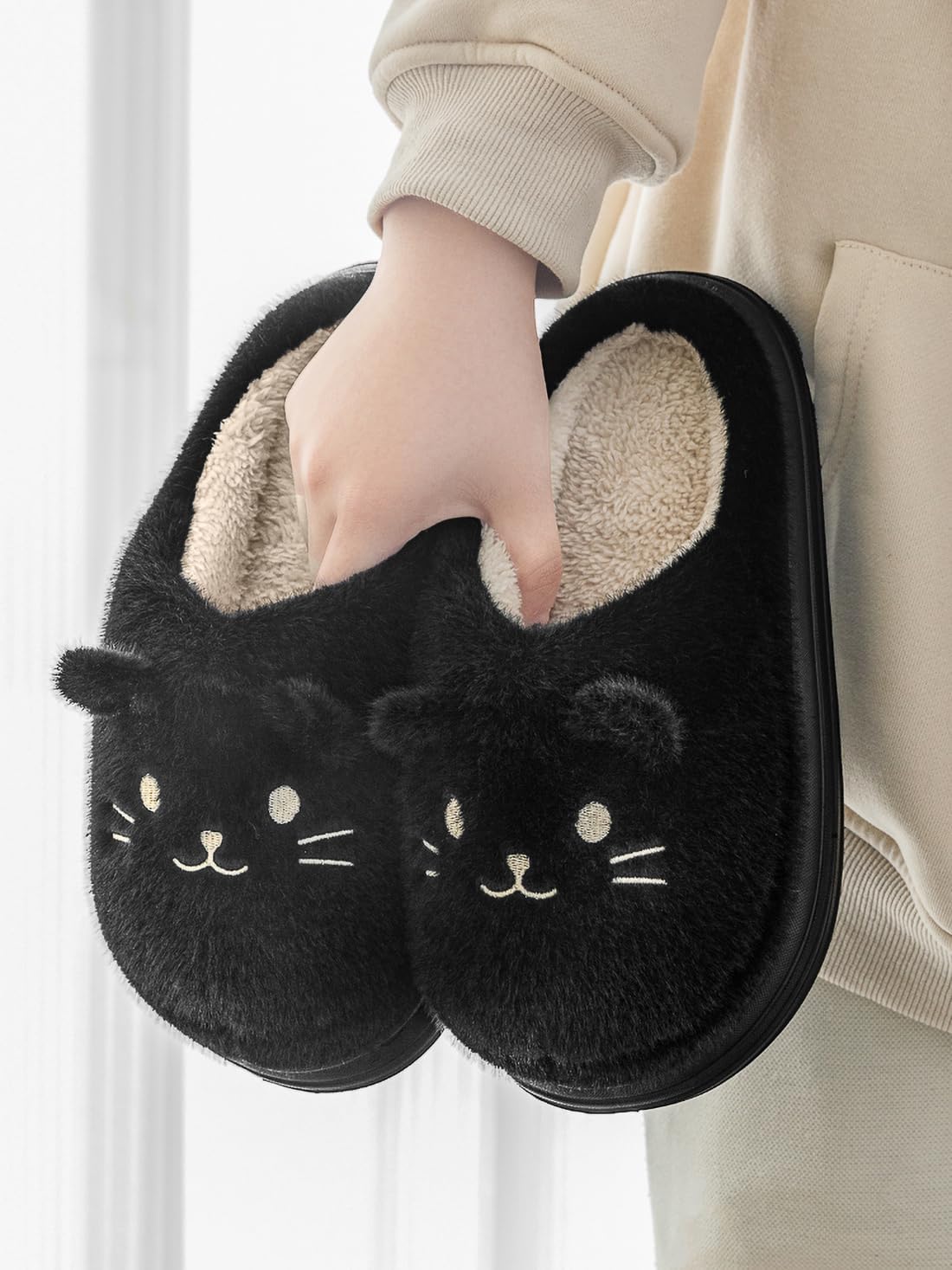 Cute Fuzzy Cat Slippers Cozy House Slippers Non-Slip Slippers for Women Men Indoor & Outdoor Shoes - Image 3