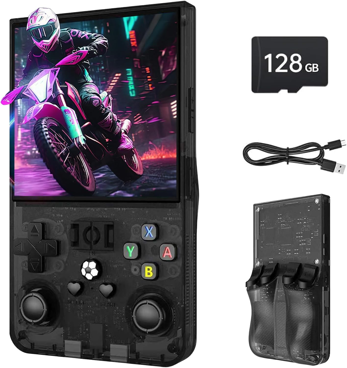 R36MAX Retro Handheld Game Console, 4.0" IPS Screen Retro Gaming Console, 128GB TF Card, 30+ Mainstream Emulators, 22,000+ Classic Games, Open Source Linux System, 4000mah Battery – Black