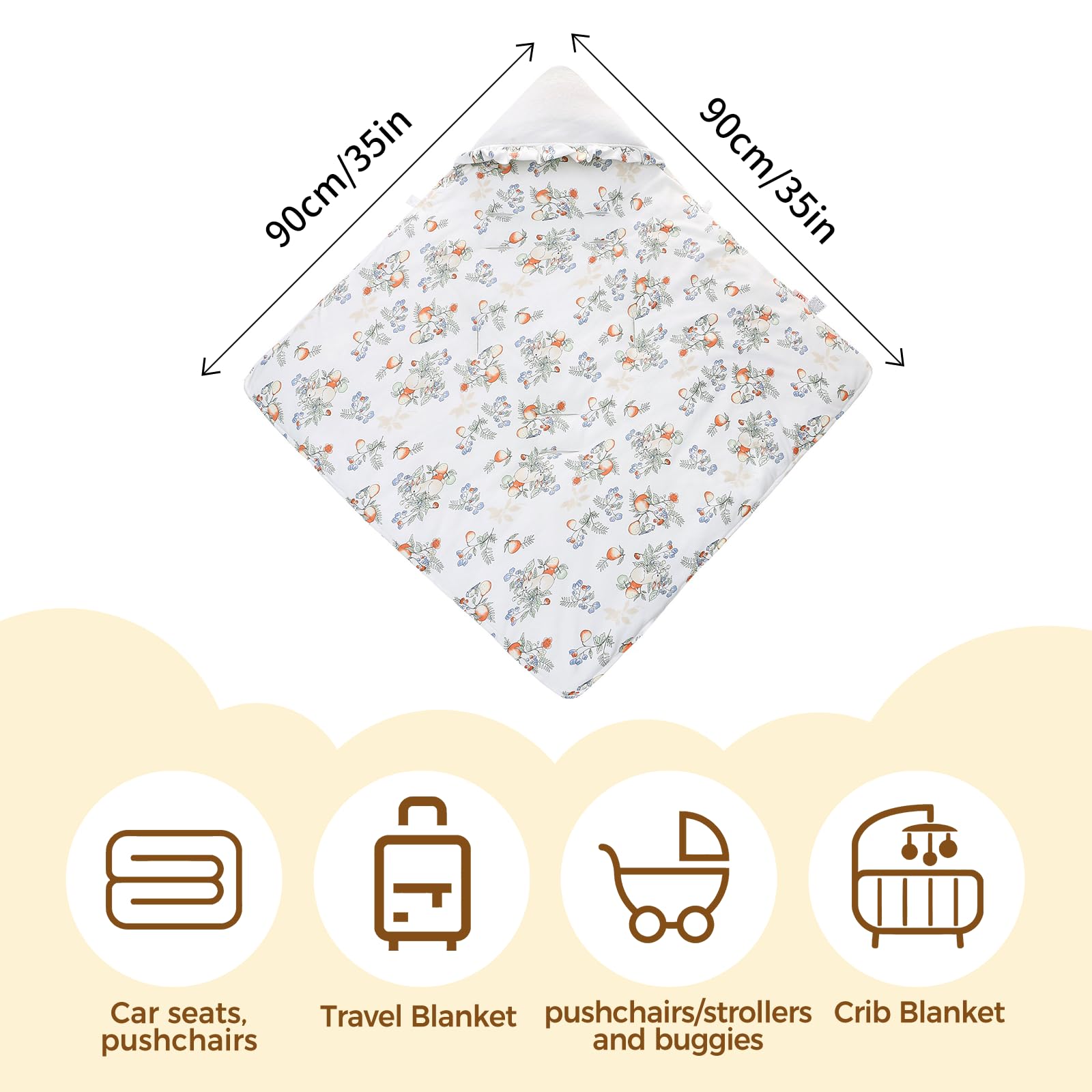LAT Coperta Ovetto per Neonati, 90 * 90cm Universale Coperta per Passeggino con Capucio, Cotone Copertina Invernale per Ovetto Passeggino Seggiolino Auto Carrozzina (Coniglio) (Confezione da 2)