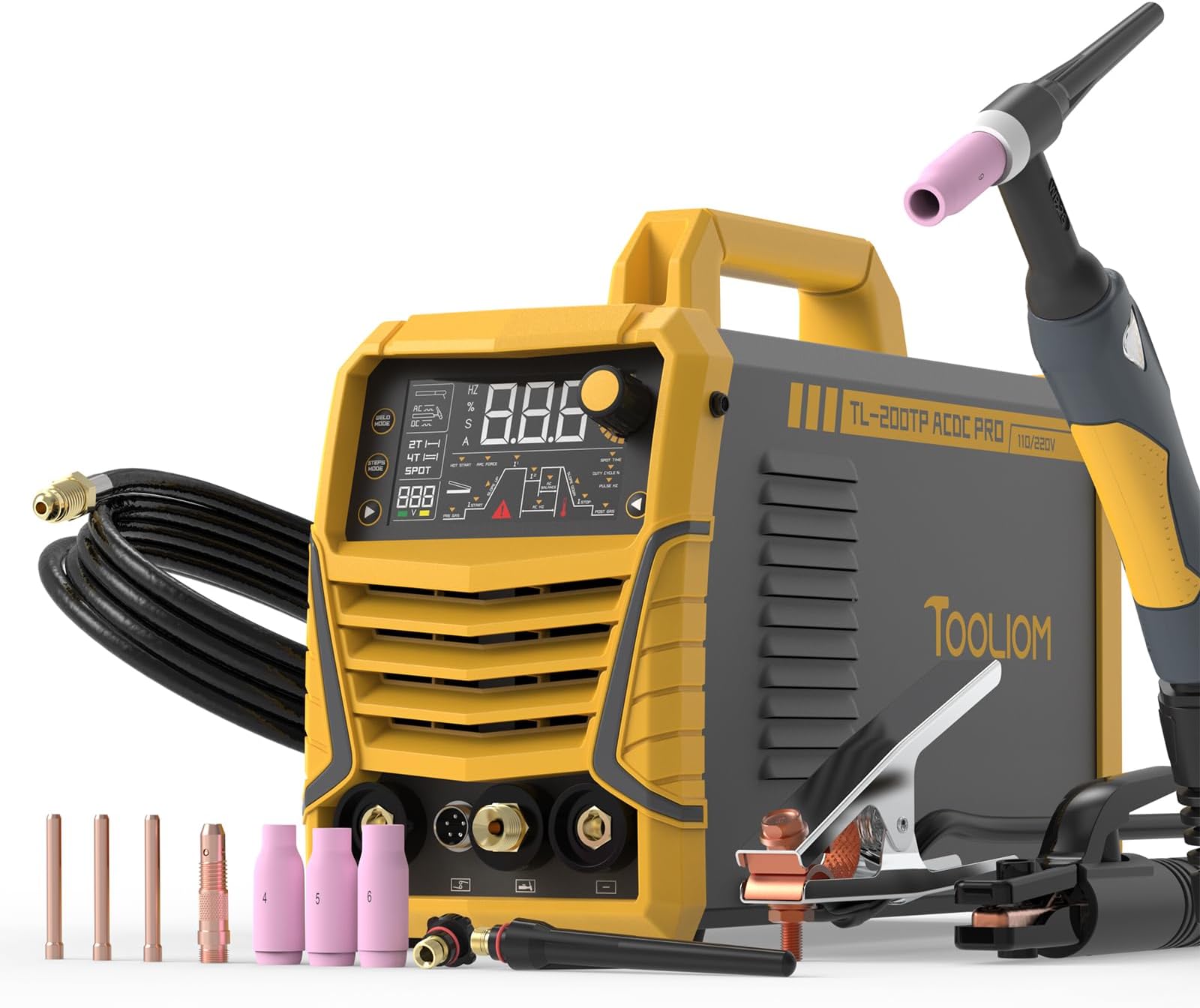 TOOLIOM 200A AC/DC TIG Welder with Pulse, Dual Voltage 110V/220V, Aluminum Welder with IGBT Inverter, Large LED Display, AC TIG/DC TIG/Pulse TIG/SPOT TIG/Stick Multiprocess Welding Machine