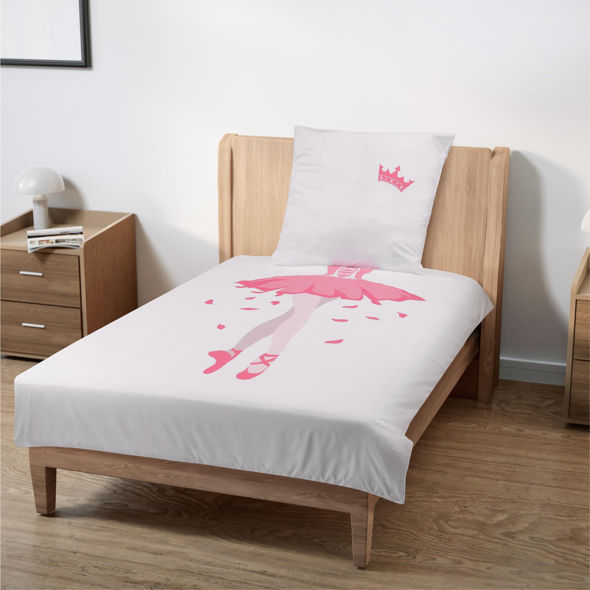 Funda nordica Cama 90 Infantil - Diseño Bailarina - Juego de Cama 1x Funda Nordica 135 x 200 cm y 1x Funda Almohada 80 x 80 cm - Juego de Cama para Niñas 100% Algodón