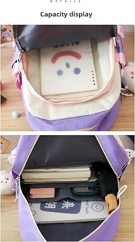 Miniatura 6 de Juego de mochila Kawaii de 5 piezas, bonita mochila escolar estética, suministros juveniles, conjunto de mochila y accesorios, Negro Schoolbag8,