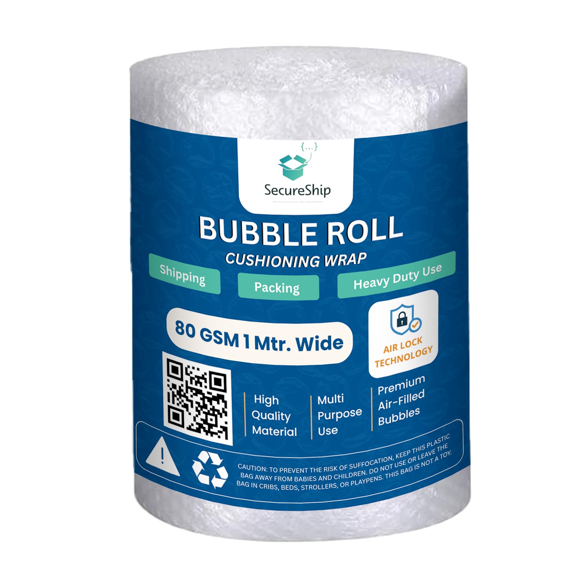 SecureShip 80 Gsm Heavy Air Bubble Wrap Packing Roll for Safety, Multipurpose Packing Needs 1 Meter Wide (50 Meter)-image-29