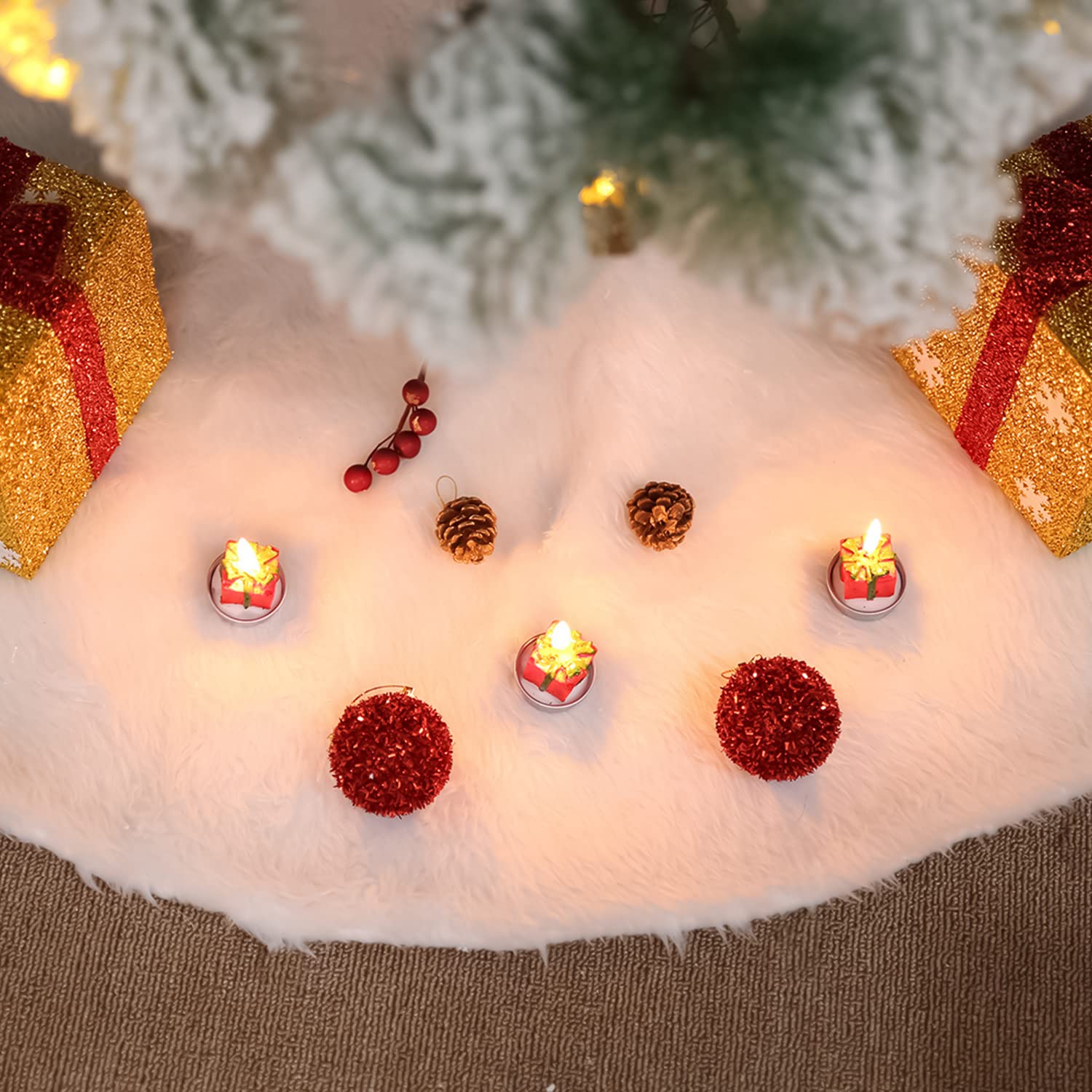 YXHZVON Coperta rotonda per albero di Natale, 120 cm, in pelliccia sintetica bianca, per feste di Natale