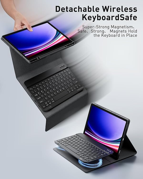 TUNKARMOR for Samsung Galaxy Tab S10 Lite / S10 FE / S9 FE / S9 / S8 10.9/11 inch Case with Keyboard (Not Compatible 12.4 inch & 14.6 inch) - Built in Pencil Holder with Mouse, Auto Sleep/Wake, Black by TUNKARMOR - Image 6