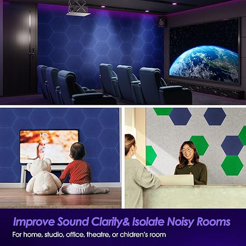 Miniatura 6 de Tao.space Paneles acústicos, paquete de 12 paneles de pared autoadhesivos insonorizados hexagonales, 14 x 12 x 0.4 pulgadas, paneles de pared