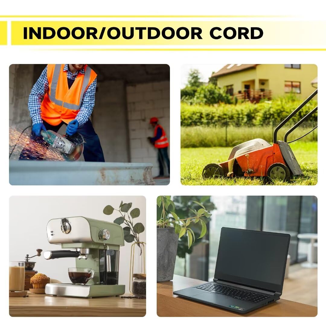 Cable de extensión iluminado para exteriores de 10 pies – 10/3 SJTW cable de extensión amarillo resistente con enchufe de tierra de 3 puntas para mayor seguridad, listado UL