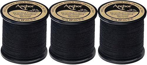 Anchor Bobina de hilo – Paquete de 3 unidades de 10.9 yardas/32.8 ft – hilo dental negro embriodery
