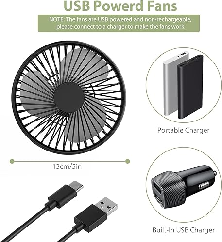 Miniatura 5 de Ventiladores USB 2 piezas para carrito de golf, carrito de golf universal de 5 V, ventilador de refrigeración de ángulo ajustable de 3 velocidades y