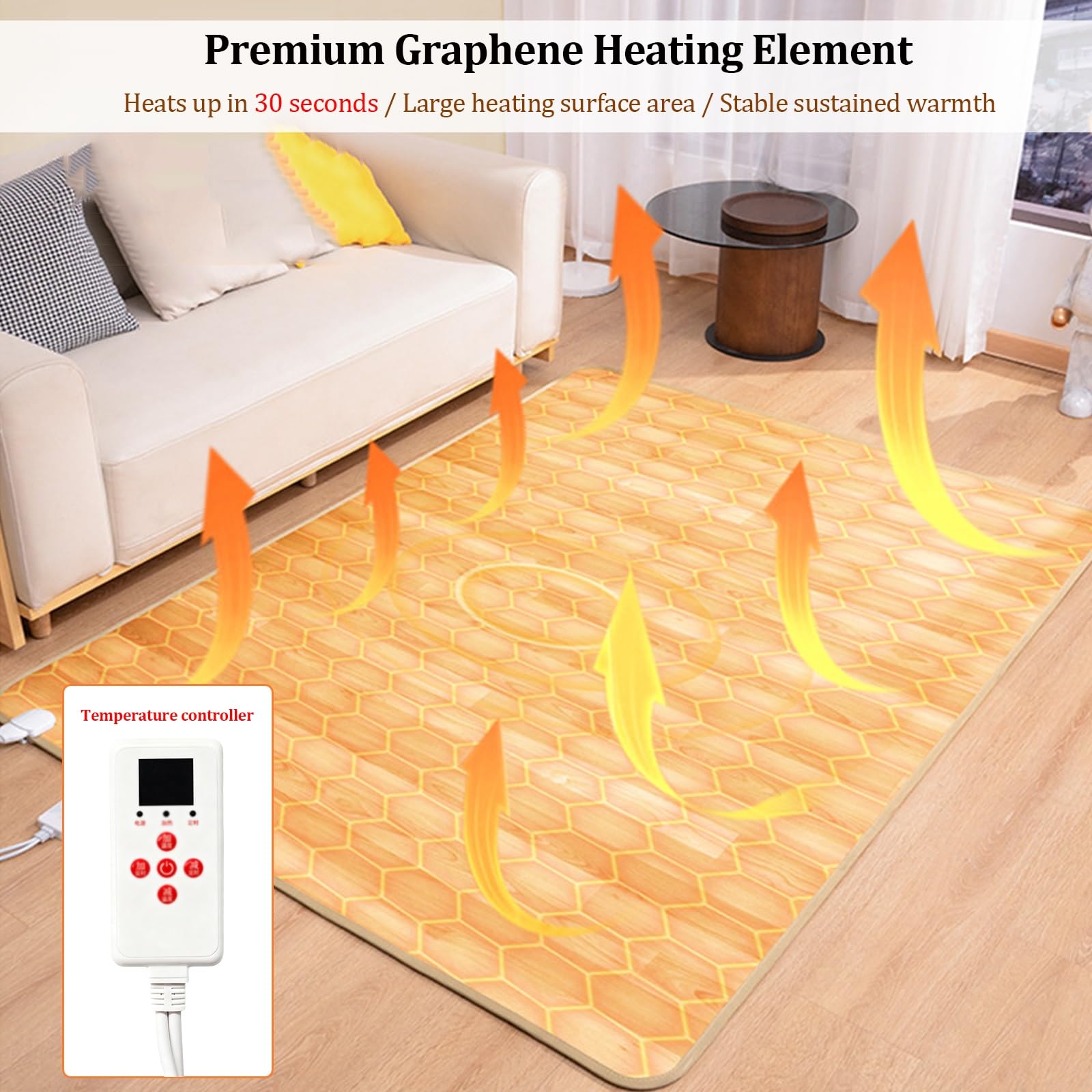 Graphen-Heizmatte, tragbare Heizmatte mit einstellbarem Thermostat, rutschfest und wasserdicht, ideal für Wohnzimmer, Büro, Yoga und Schlafzimmer(50X150cm)