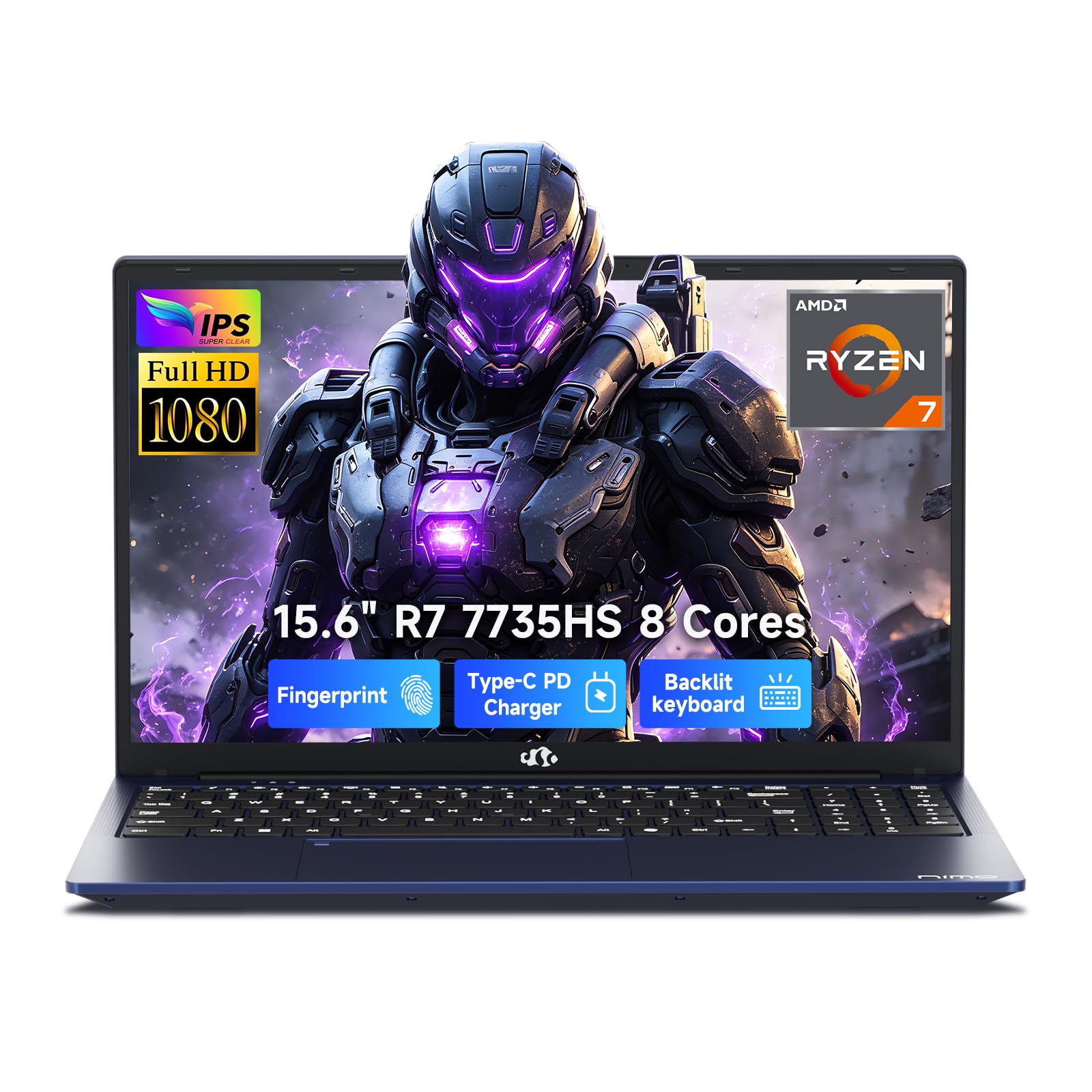 NIMO 15.6" Light-Gaming-Laptop, 8 Cores AMD Ryzen 7 16GB DDR5 512GB SSD (Beat i7 12650H up to 4.75GHz) Radeon 680M, FHD 100W Fast PD Backlit Keyboard AI Content Creators &amp; Student 2-Yr Warranty