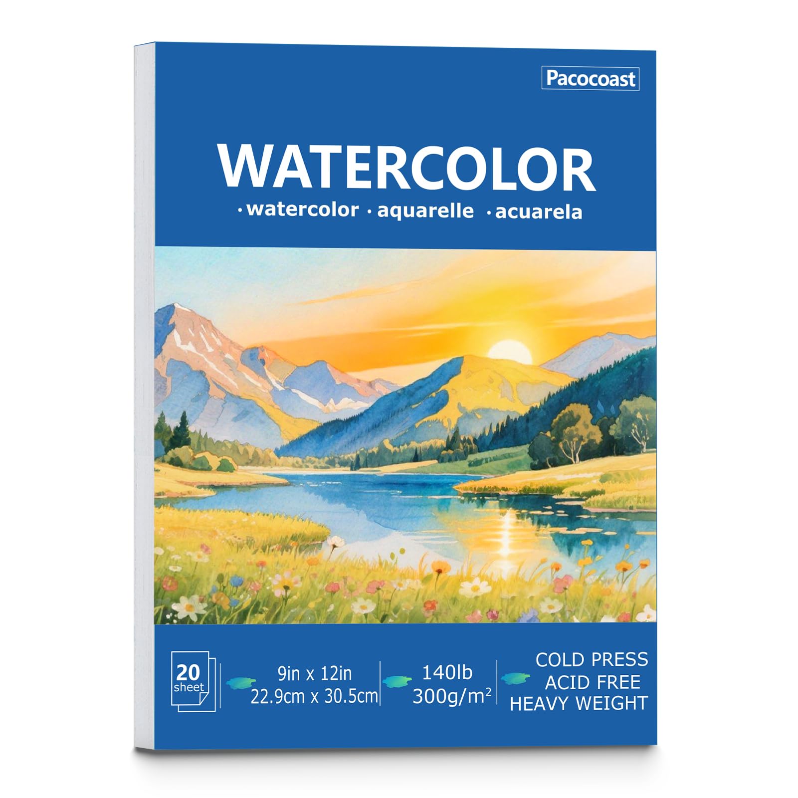 Pacocoast Watercolor Paper Pad, 9"x12" Water Color Paper, 140lb/300gsm Blue | Artist Pain…