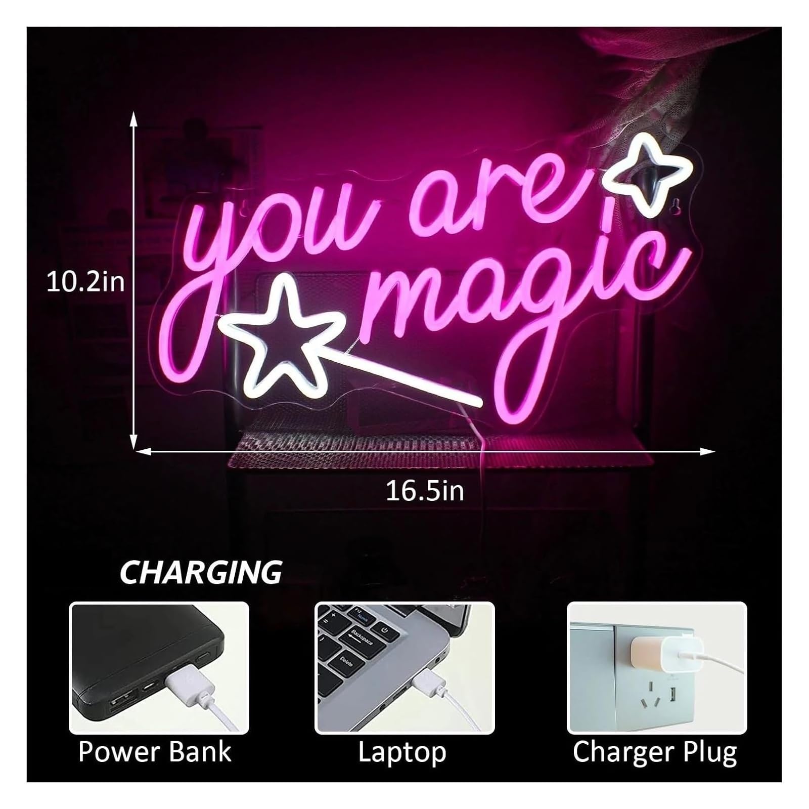 Segno di luce al neon Lampada calmante magica al neon con scritta "You Are Magic" e decorazione da parete per la per stanza