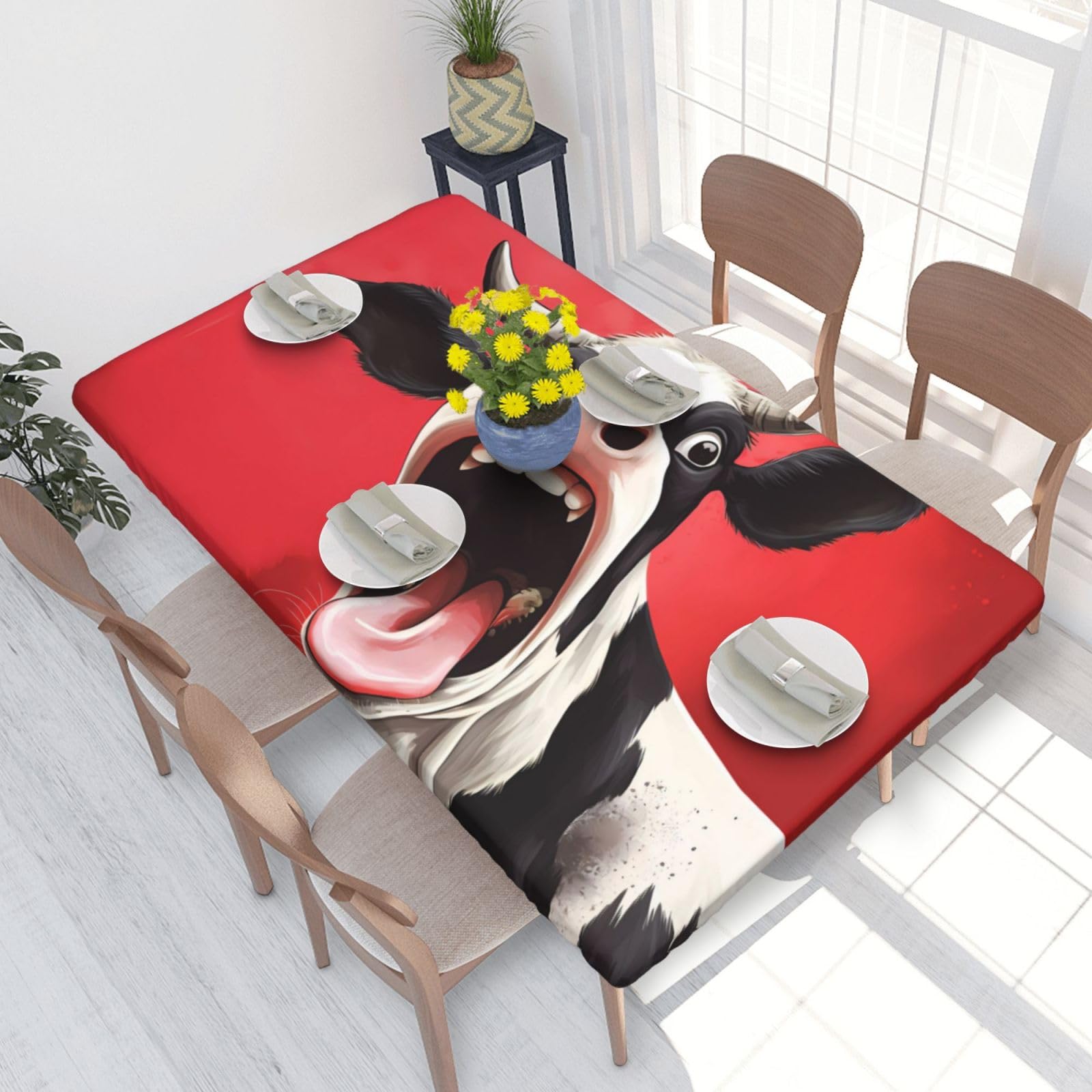 Funny Animals Waterproof Square Table Cover Elastic Fitted Tablecloth Oil Proof Table Protector For 4ft Table