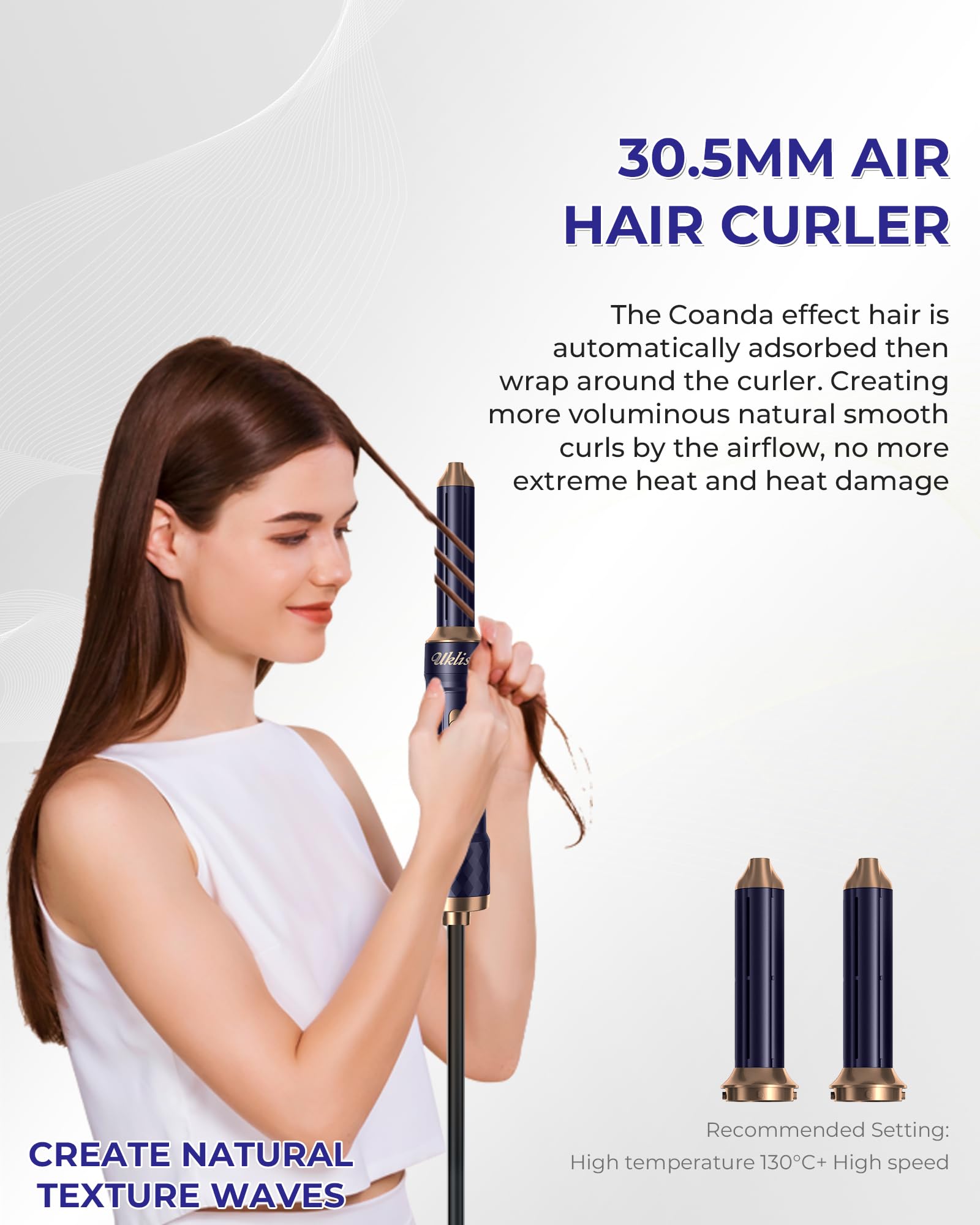 Spazzola Asciugacapelli 6 in 1, UKLISS Airstyler Set con Arricciacapelli Automatico, Hair Dryer, Spazzola ad Aria Calda, Thermal Brush, Spazzola Lisciante Capelli, Regali per Donne Styling - Blu