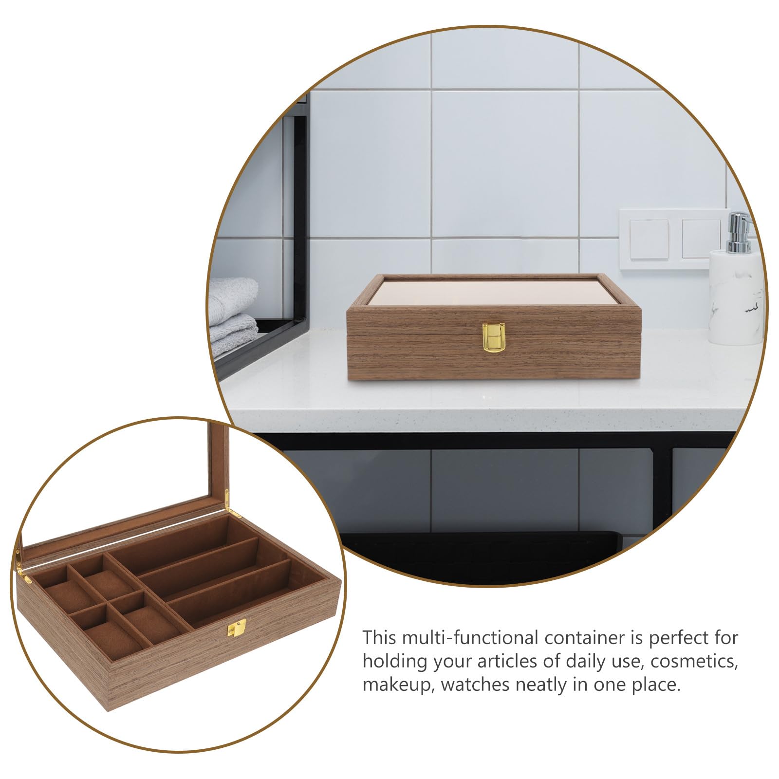 Gatuida Caja para Relojes y Gafas de Madera Marrón Gran Capacidad, Diseño Multi-rejilla, Tapa Incluida, Adecuado para Viajar y Organizar Joyas