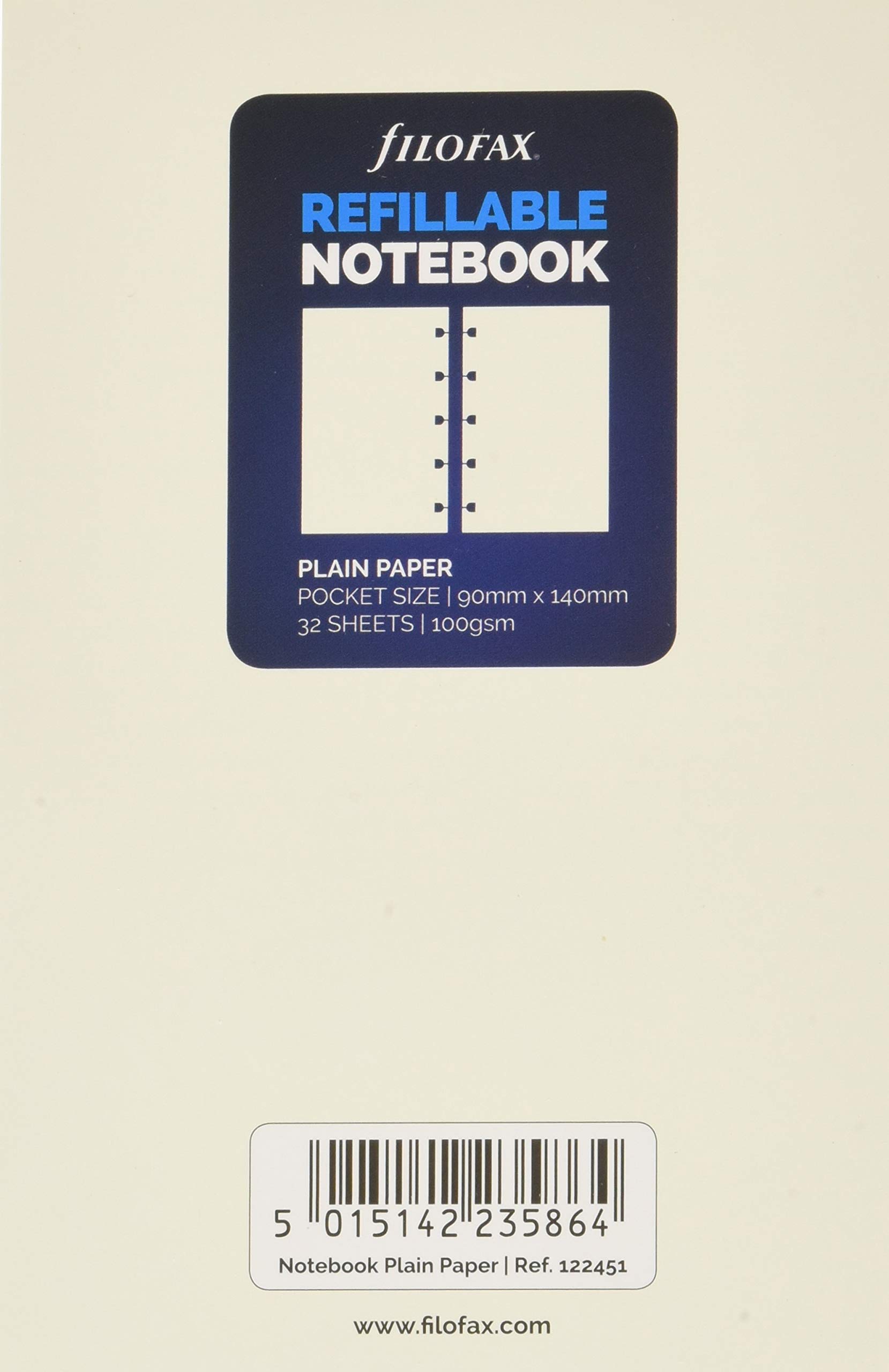 Filofax Pocket Notebook refill - plain paper white