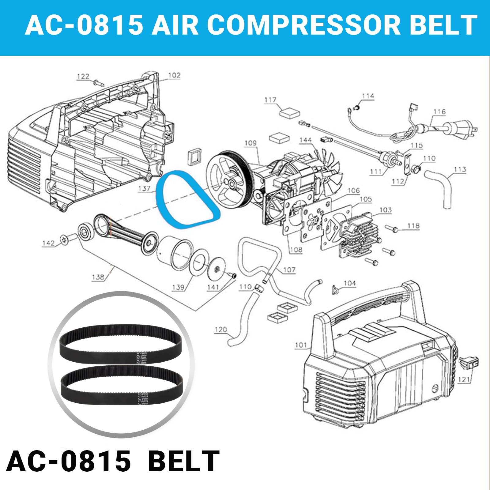 Air Compressor Timing Belt (2-Pack) - Craftsman, DEWALT -3