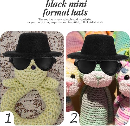 Miniatura 5 de TOYANDONA Juego de gafas de muñeca, 20 sombreros de muñeca en miniatura, 20 unidades, lentes de sol negros, accesorios de disfraz para manualidades,