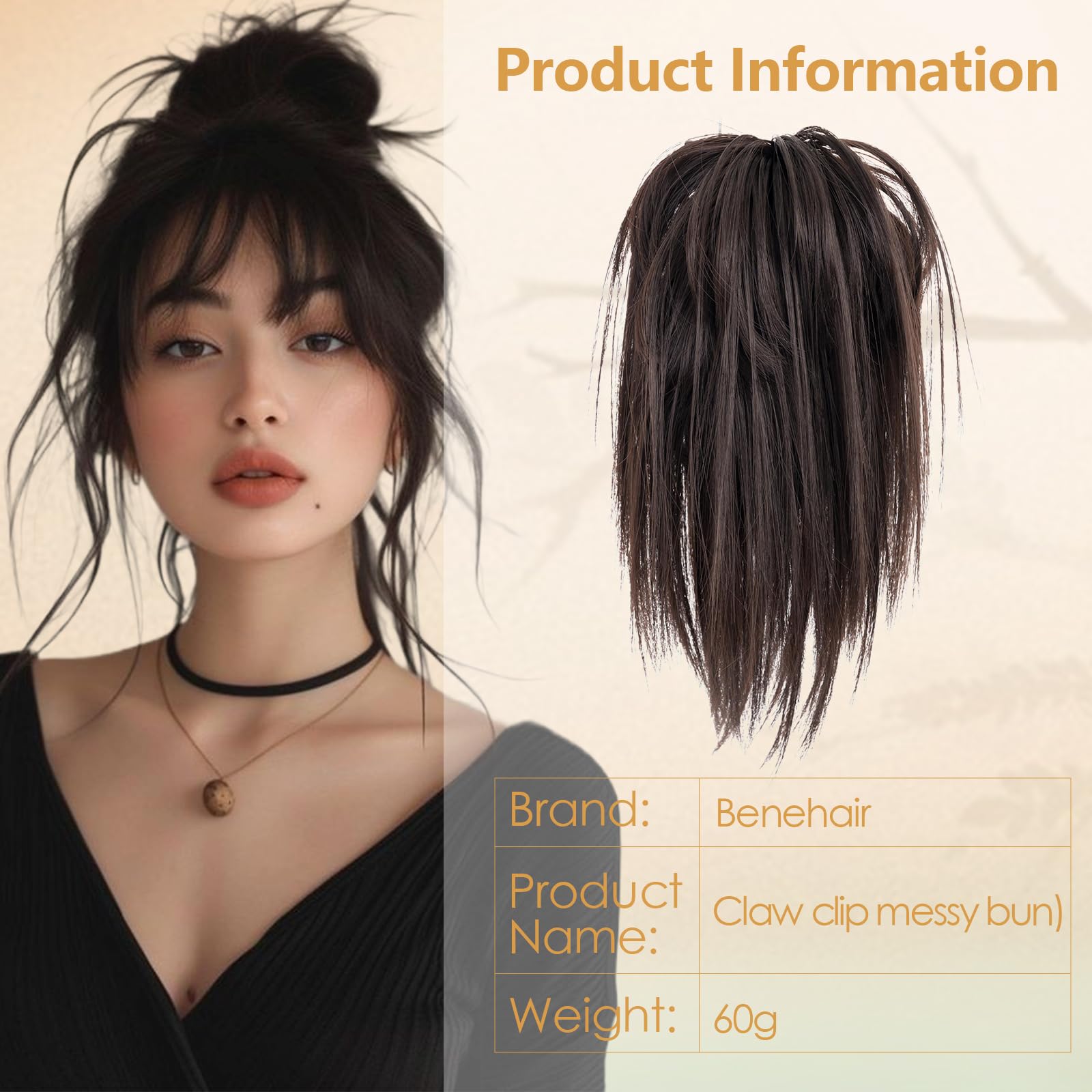 Benehair Silver Claw Clip - Messy Bun Hairpiece, Ponytail Hairpiece, Straight Hair Bun Clip, Extension (Silver, 60g) - Image 2