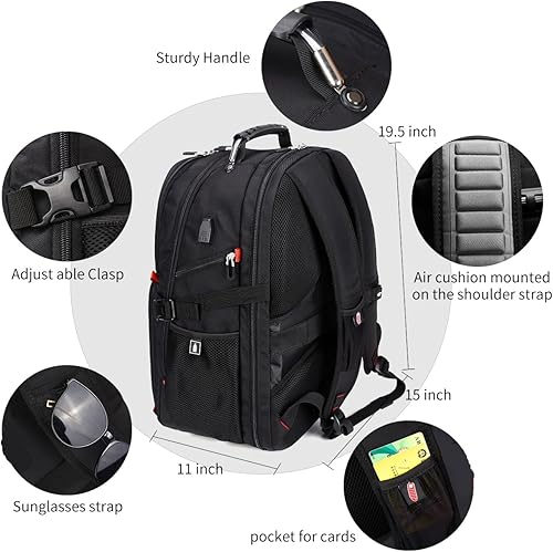 Miniatura 4 de Mochila extra grande para laptop de viaje de 52 L con puerto de carga USB para portátiles de 17 pulgadas para hombres y mujeres