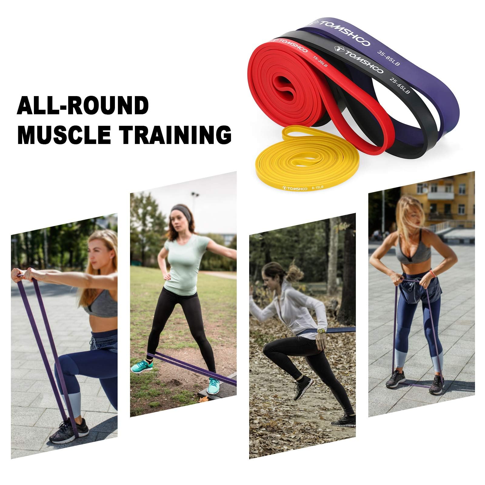TOMSHOO Bande di Resistenza, Bande Elastiche Fitness Set in Lattice Naturale, Resistance Band Allenamento Della forza Fitness Stretching per Uomini e Donne