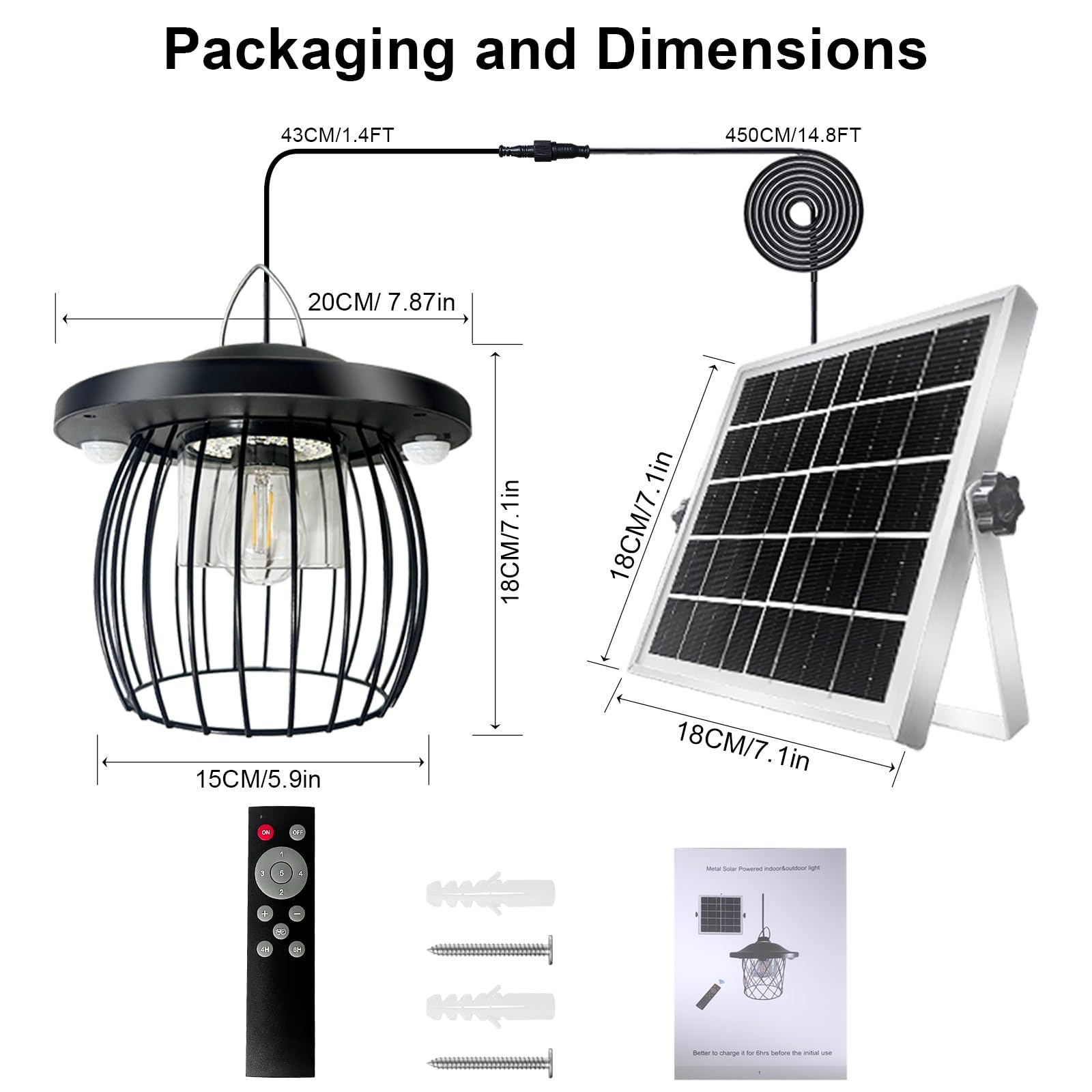 CREATESTAR Lampada a Sospensione Solare, Luce Solare LED Esterno con Telecomando IP66 Impermeabile Lampada da Esterno con Sensore di Movimento, Lampadario per Giardino Terrazza Garage