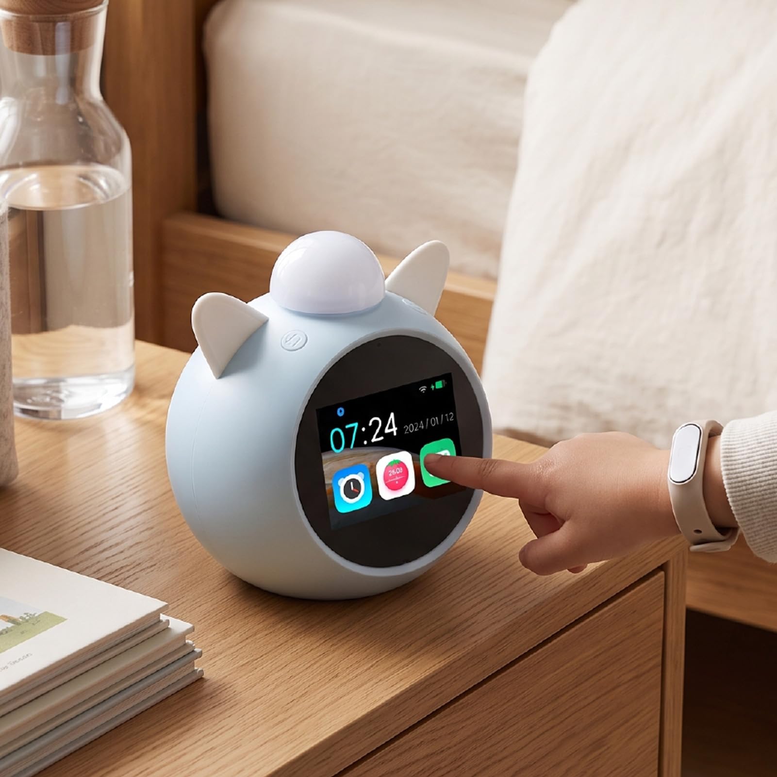 Sxhlseller Sveglia Intelligente Schermo HD 2,8 Pollici, Orologio Digitale a Batteria Ricaricabile 1500mAh con Cavo di Ricarica e Manuale per Comodino