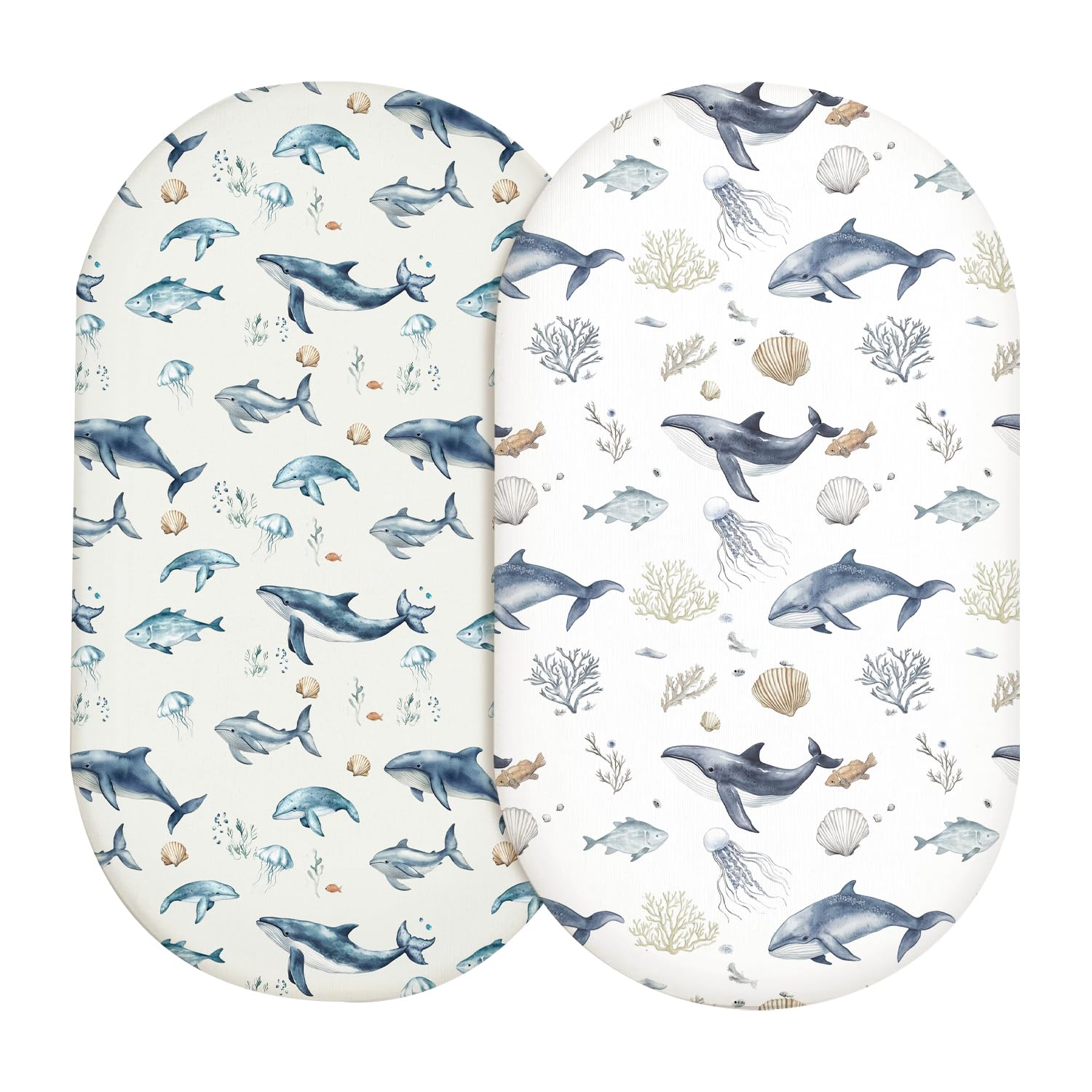 Bassinet Sheets, Fitted Baby Mattress Covers, 33" x 17", Aquatic Adventures