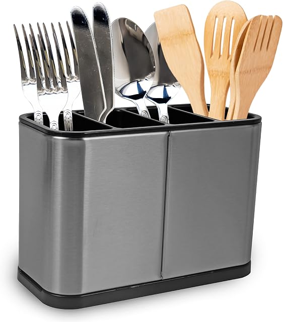 Kitchen Cutlery Holder Utensil Storage Organiser Stainless Steel Kitchen Utensil Holder Anti Slip Water Draining Design Easy to Clean