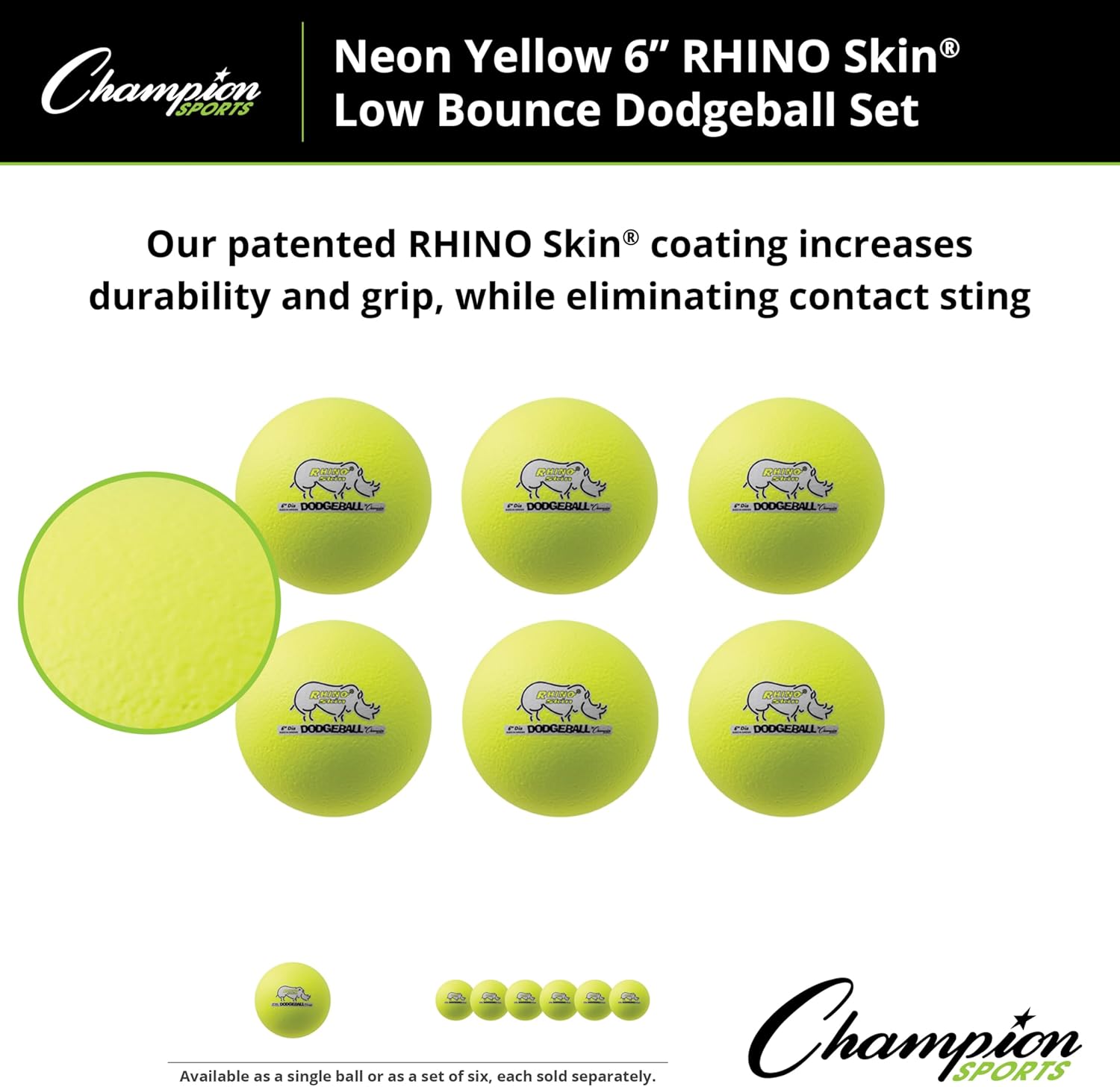 Champion Sports® Rhino Skin® Low Bounce Dodgeball Sets & Singles for Playground, PE, Backyard & League Games – Team Sports Equipment for Youth & Adults