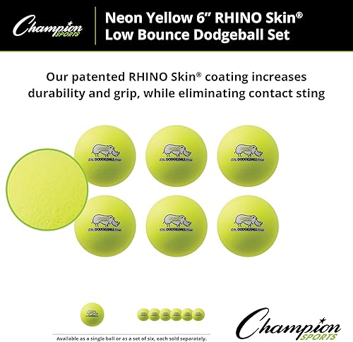 Miniatura 127 de Champion Sports Rhino Skin - Juegos de bolas de dodgeball de rebote bajo y individuales para juegos de juegos infantiles, PE, patio trasero y liga