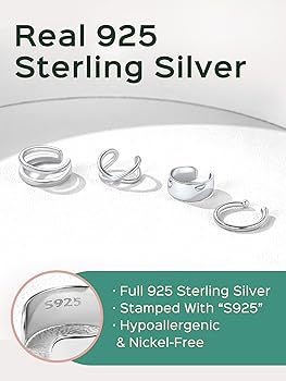 Orecchini a clip in argento sterling 925 senza polsino dell