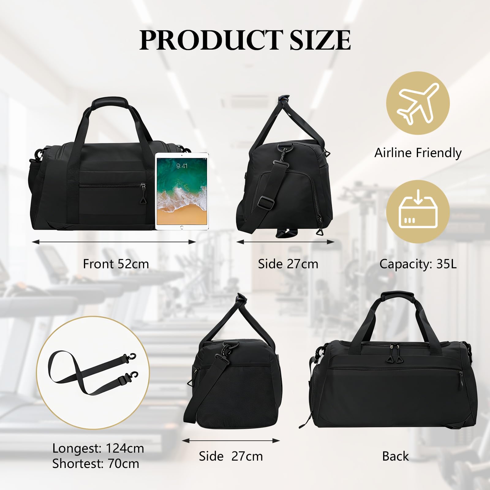 AiQInu Borsone Palestra Uomo Donna, 35L 3 in 1 Borsone Sportivo con Scomparto Scarpe, Borsa da Viaggio Tasca Bagnata Impermeabile, Design Multiscomparto per Palestra, Sport, Viaggio