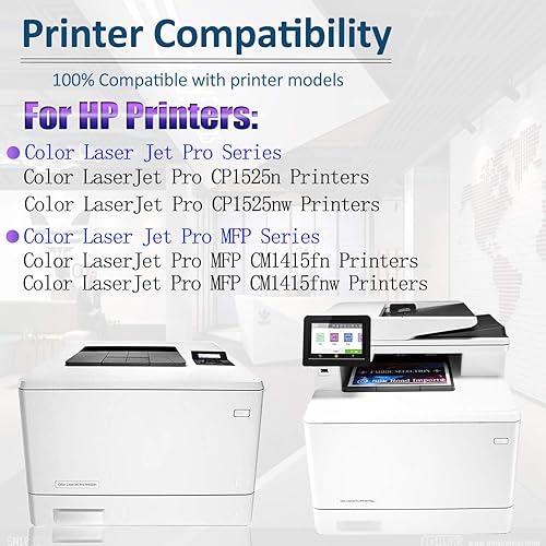 Miniatura 2 de Paquete de 3 (1C+1Y+1M) 128A  CE321A CE322A CE323A Cartucho de tóner remanufacturado compatible con impresora HP Laserjet Pro CP1525n CP1525nw MFP