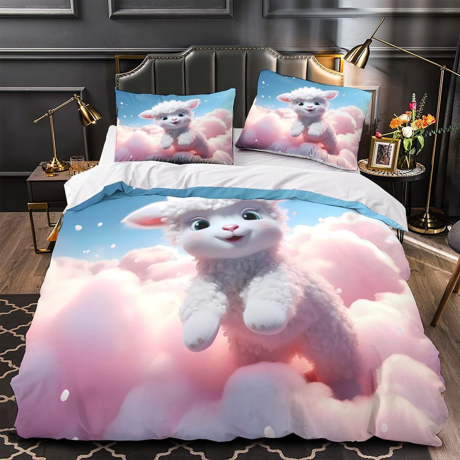 Parure de lit imprimé en 3D motif agneau en microfibre super douce