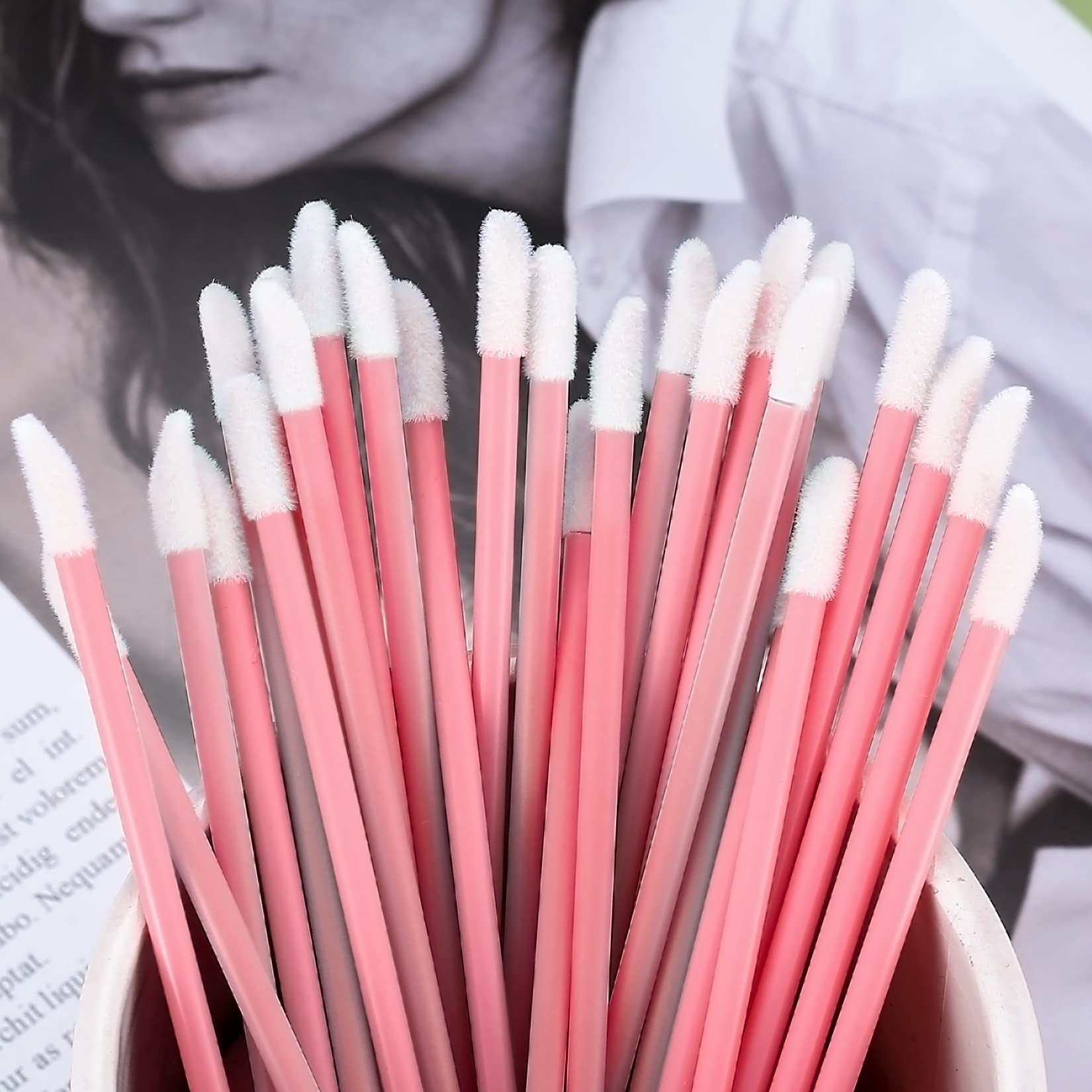 300 pezzi Spazzole per Labbra Rossetto, Pennelli Labbra, Trucco Pennello Bacchette Strumento Applicatore Trucco di Bellezza, Lip Gloss Applicatore Bacchette Pennello - Rosa