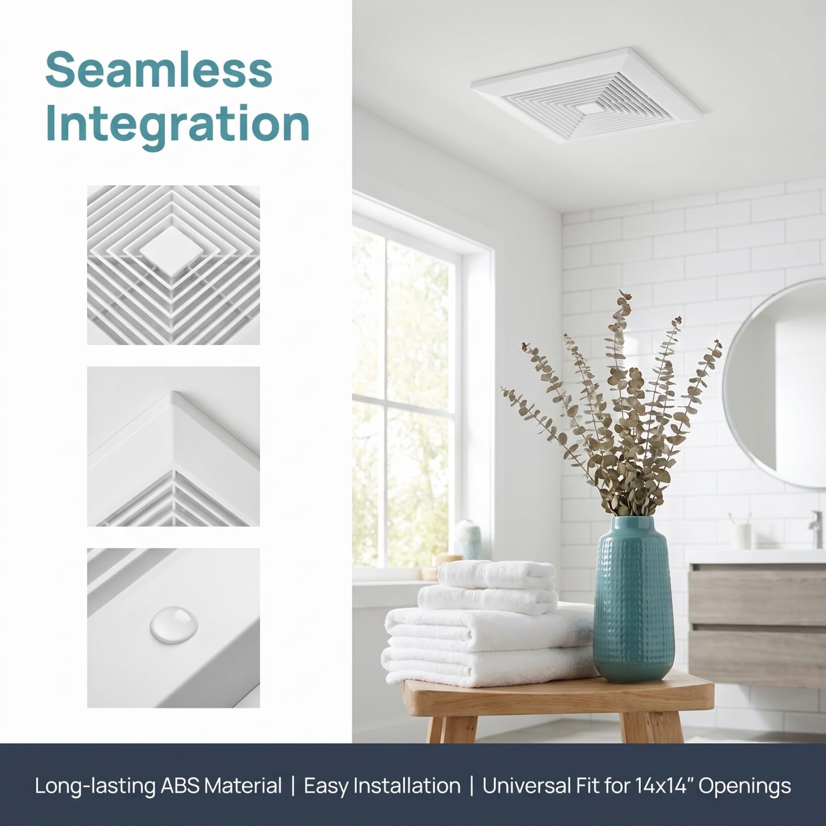 TEHAUX 14 x 14 inch Large Bathroom Exhaust Fan Cover, Ceiling Vent Grille Replacement with Metal Springs, Easy Install Air Ventilation Duct Cover for Home & Office - 5