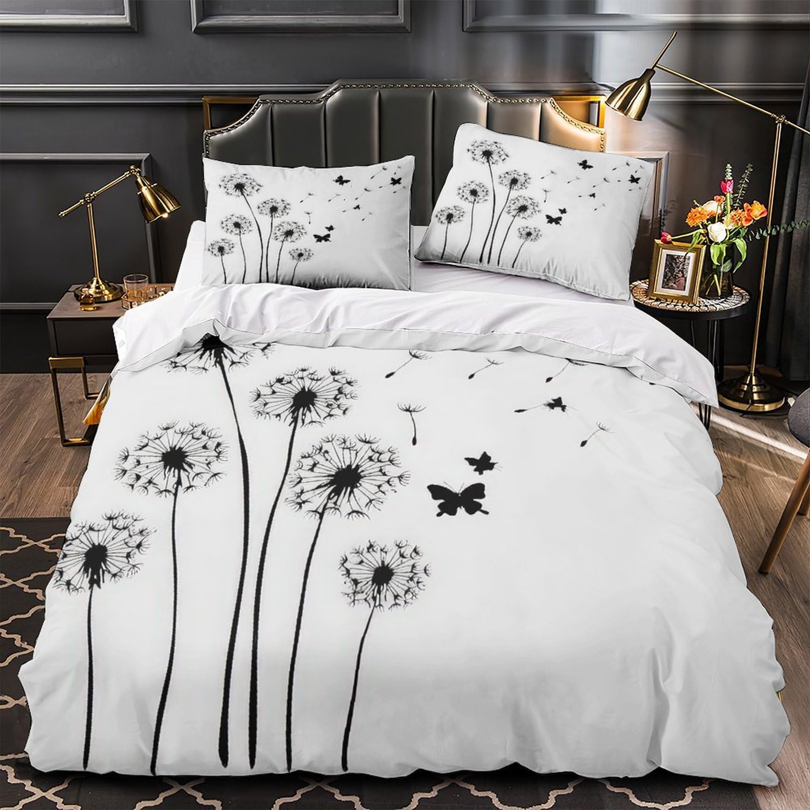 Housse de Couette Silhouettes de Pissenlits 3D Super King 260x220 cm avec 2 Taies d'Oreiller