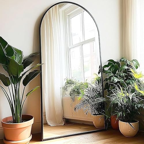 Vista 64 de Espejo de pie arqueado de 71 x 28 pulgadas, espejo de pie dorado de longitud completa para dormitorio, sala de estar, vestidor, espejo alto más