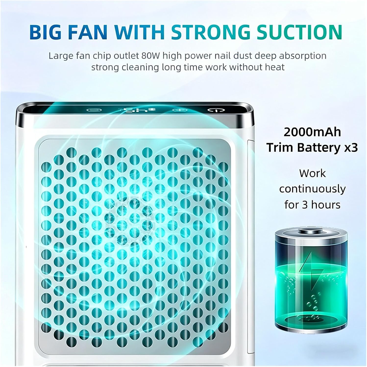 Nail Dust Collector Machine, 80W Rechargeable Vacuum Extractor with LCD Touchscreen and Built in Arm Rest Removable Filter System for Nail Polishing Dust Removal Salon and Home Use