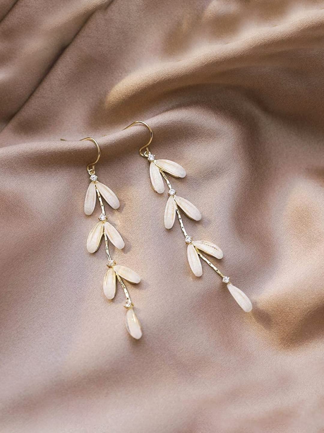 Women's Stone Studded Leaf Drop Dangle Earrings