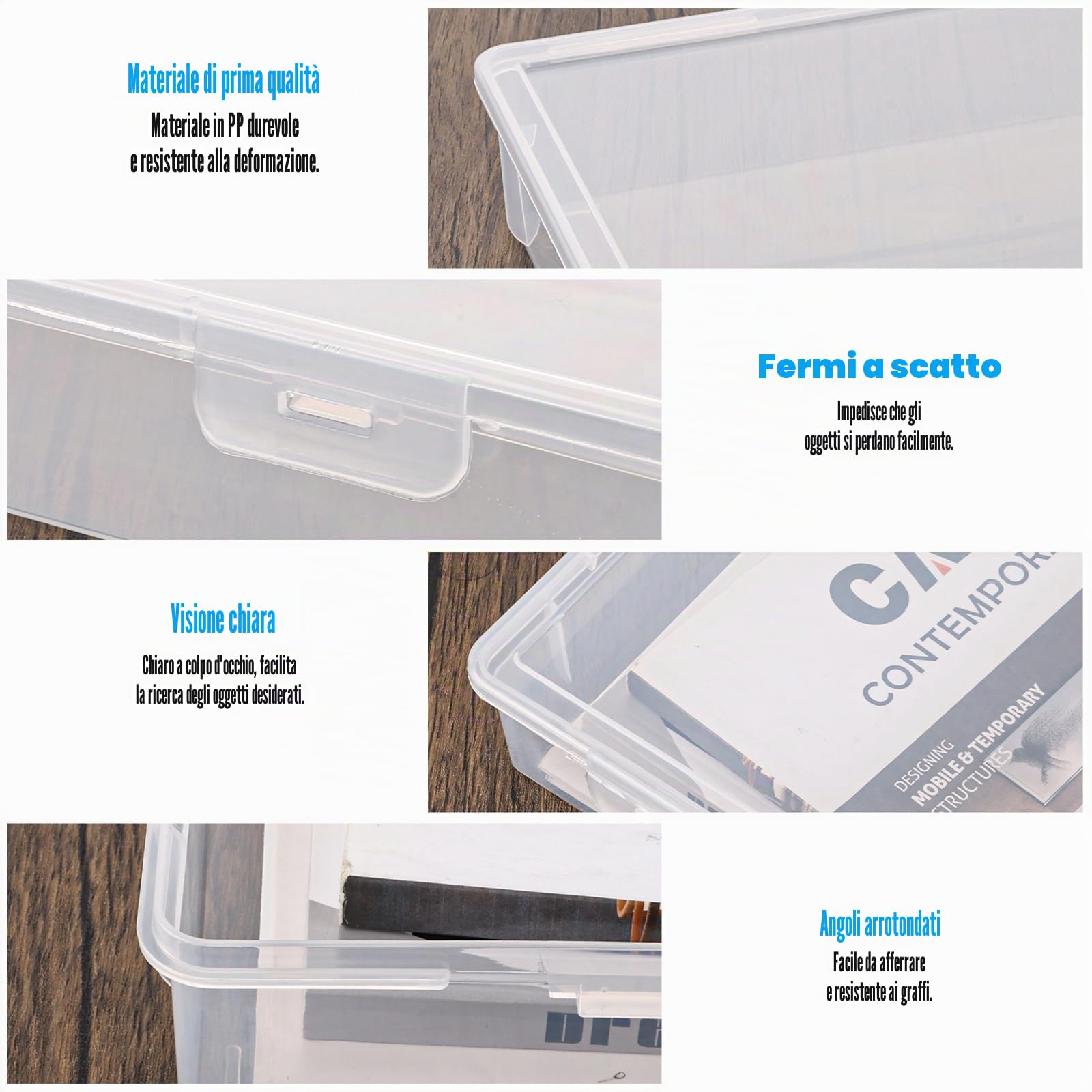 6 scatole portadocumenti formato A4, trasparenti, in plastica, impilabili, multiuso, per ufficio, documenti, lettere, album da collezione, 6 pezzi